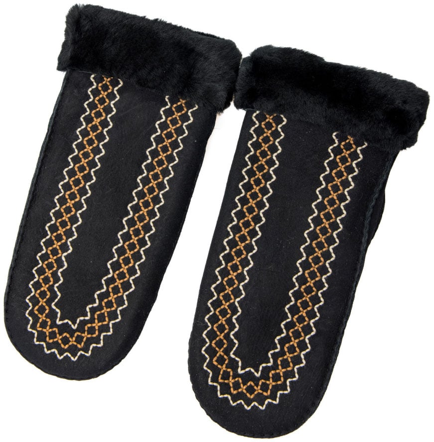 UGG Atherson Embroidered Sheepskin Mitten Gloves Zwart