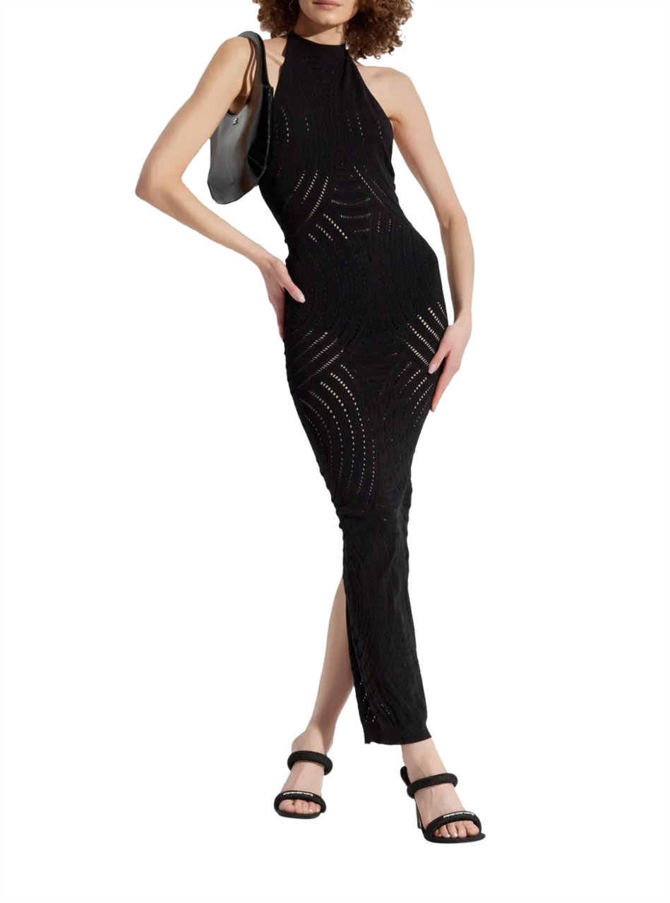 MISBHV Mesh Halter Long Dress Black Zwart