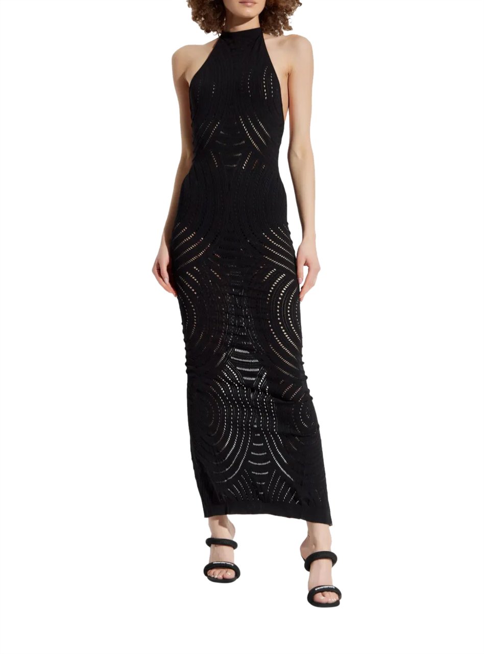 MISBHV Mesh Halter Long Dress Black Zwart
