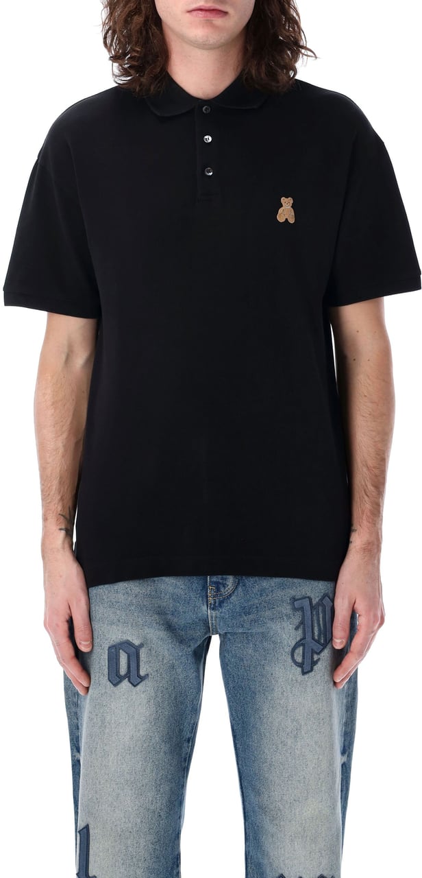 Palm Angels Mini Bear In Mind Polo Ss Nero Zwart