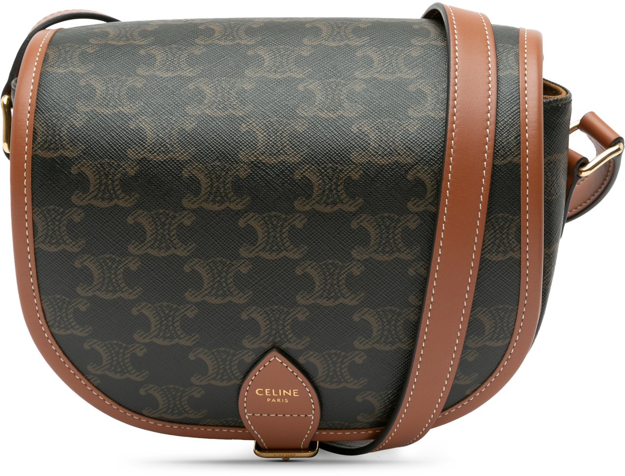 Celine Medium Triomphe Coated Canvas Folco Crossbody Bruin