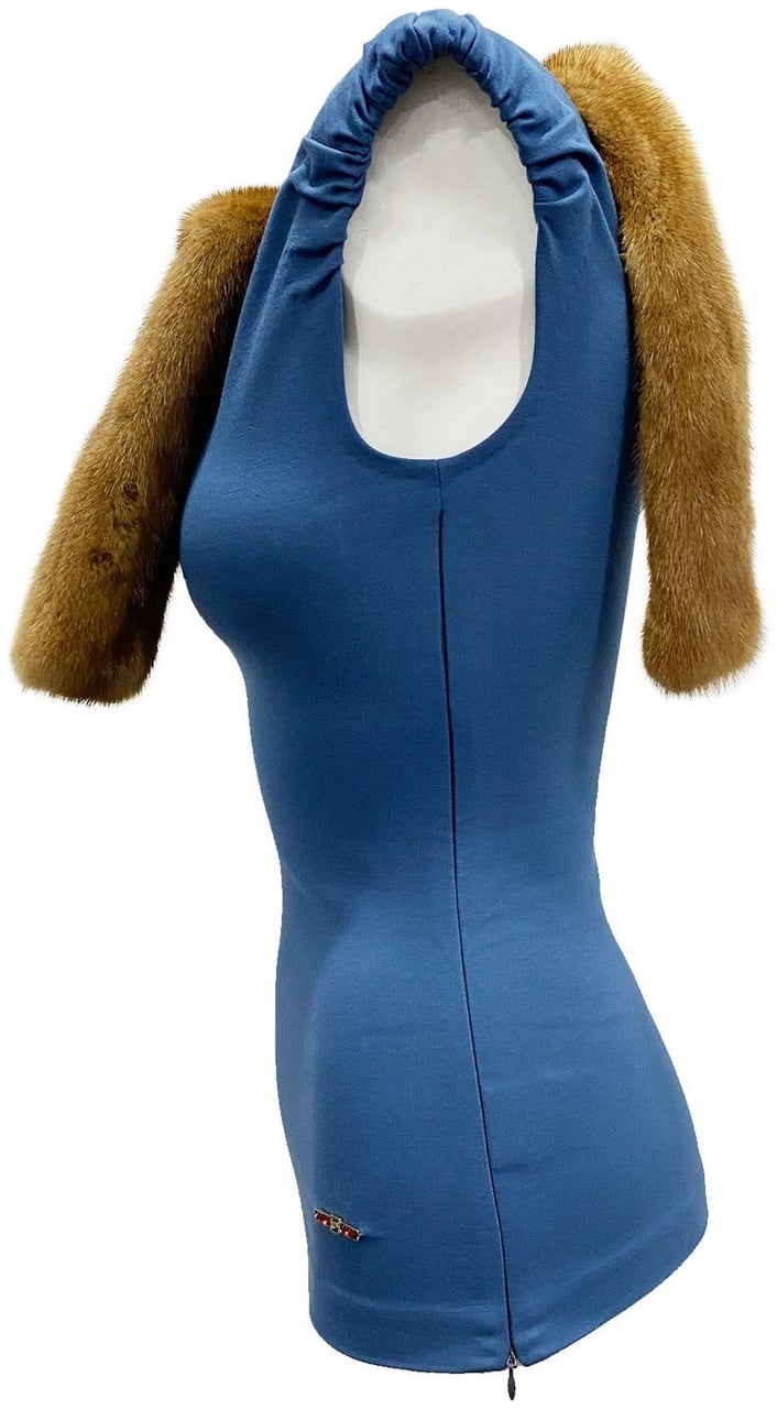 Dsquared2 Dsquared2 Mink Collar Sleeveless Top Blauw