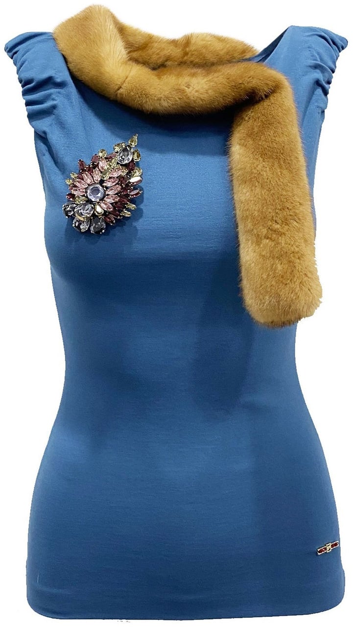 Dsquared2 Dsquared2 Mink Collar Sleeveless Top Blauw