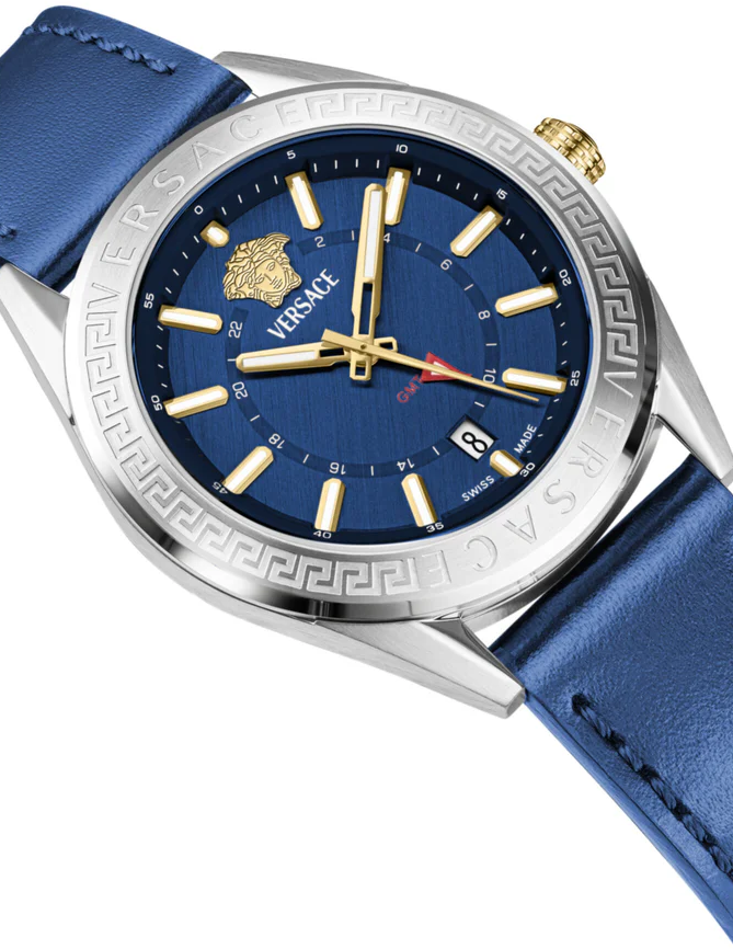 Versace VEAFA0124 V-Code GMT horloge 42 mm Blauw