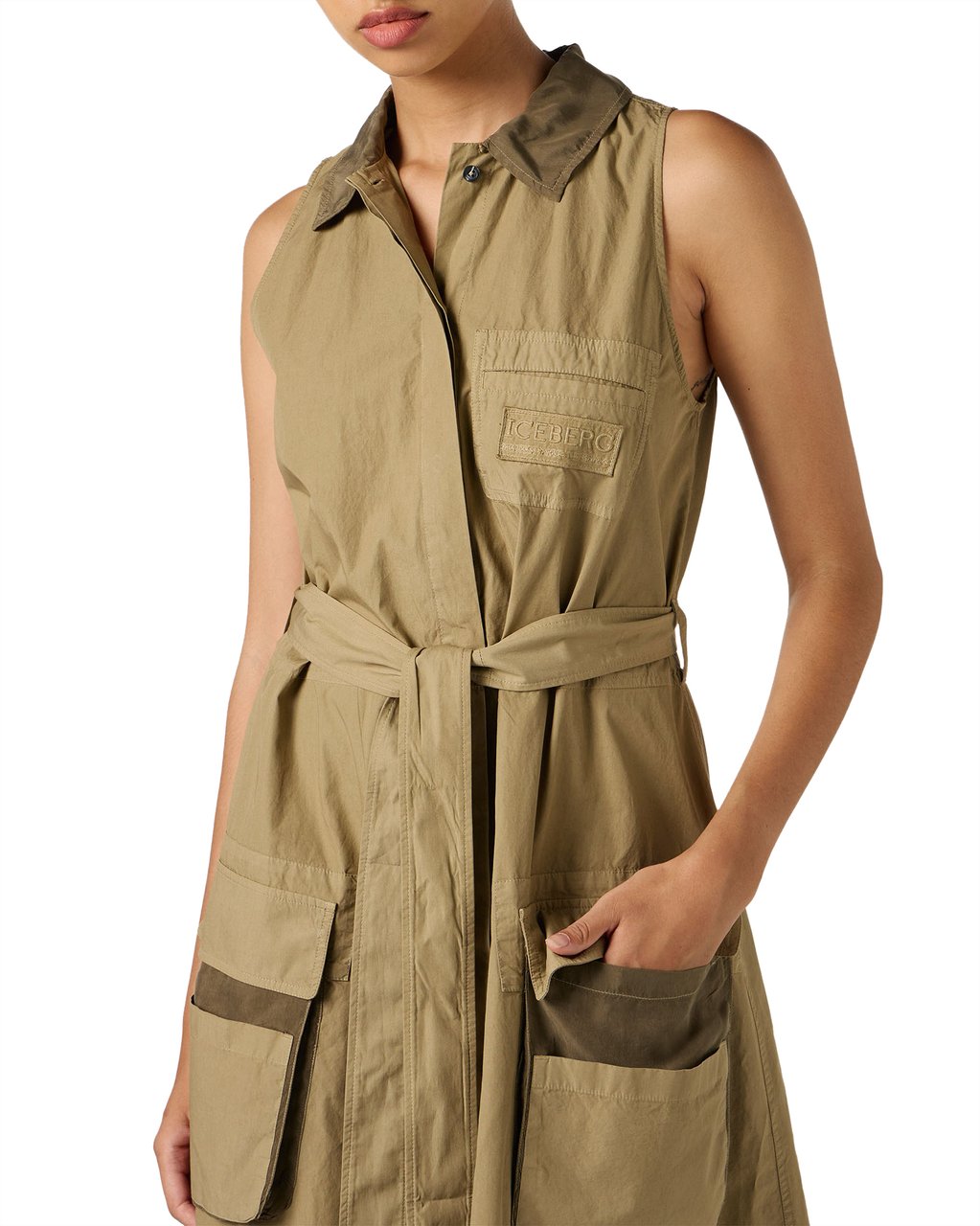 Iceberg Mud-colored relaxed-fit dress with detachable canvas belt Beige