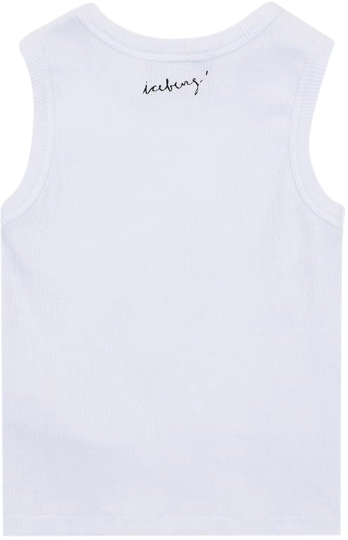 Iceberg KIDS - White Jersey Crew Neck Tank Top with Contrast Prints and Lettering Wit