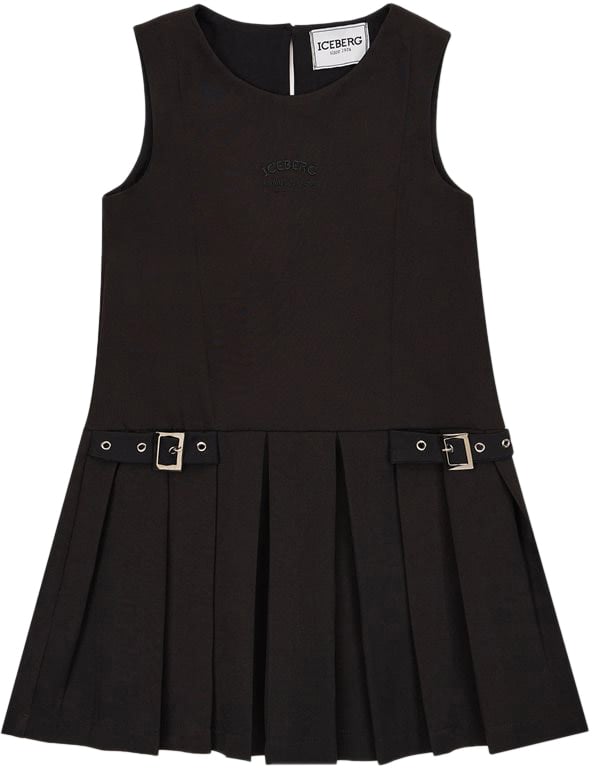 Iceberg KIDS - Sleeveless black shirt dress with pleated skirt and metal buckles on the sides Zwart