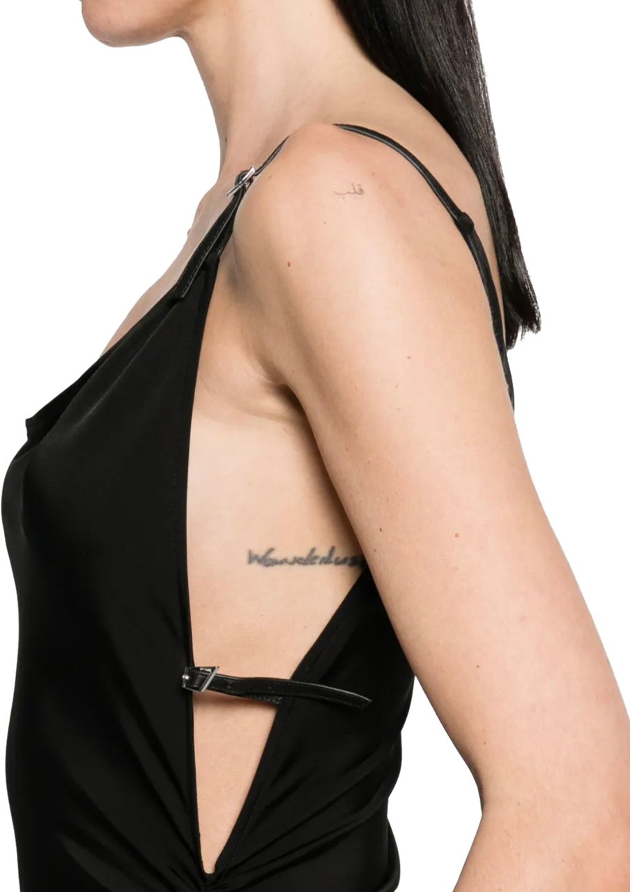 MUGLER Light Shiny Jersey Dress Black Zwart