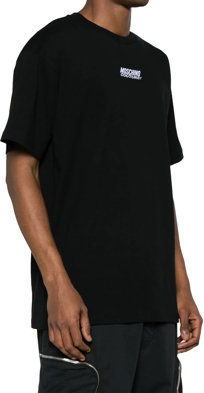 Moschino Moschino logo-embroidered cotton T-shirt Zwart