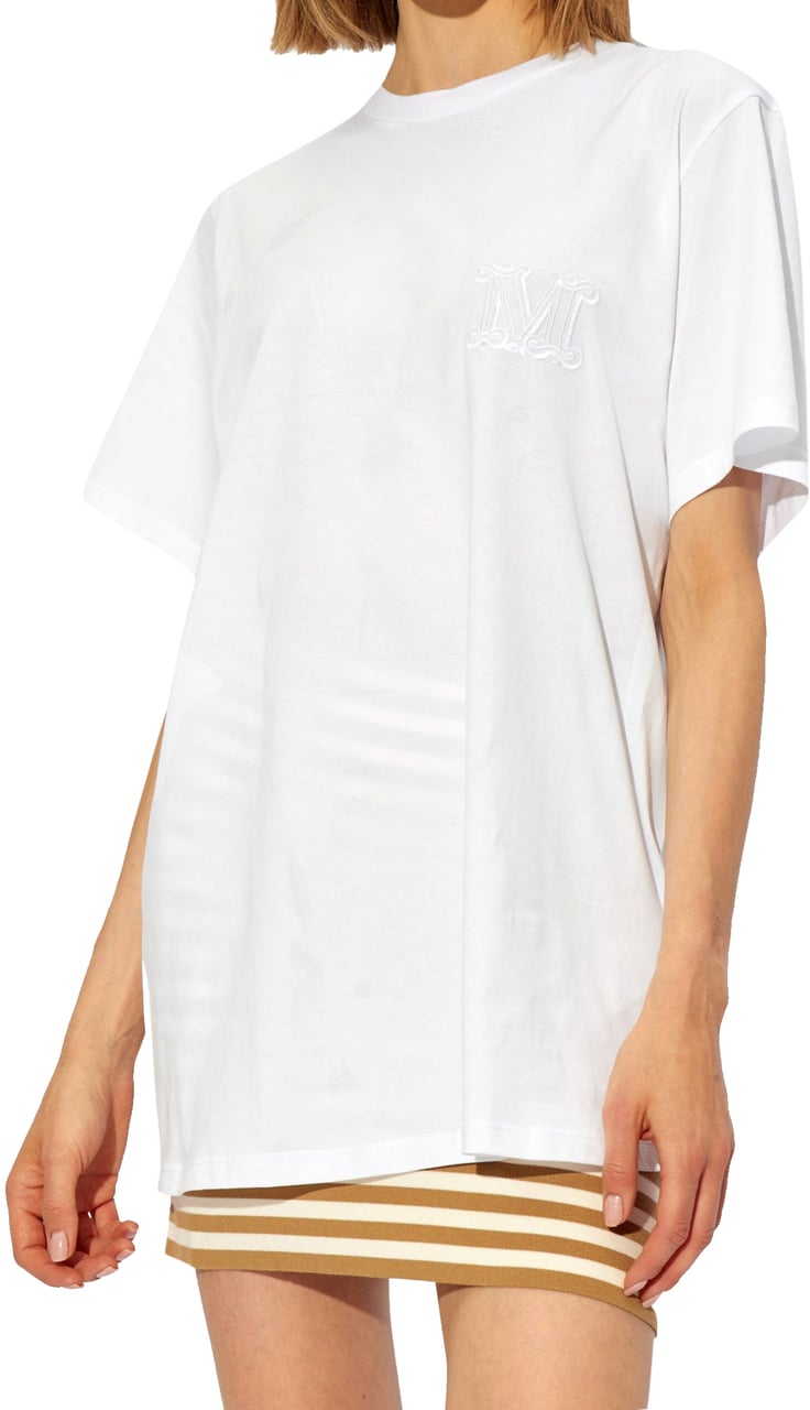 Max Mara Max Mara Mango Logo Embroidered Cotton T-Shirt Wit