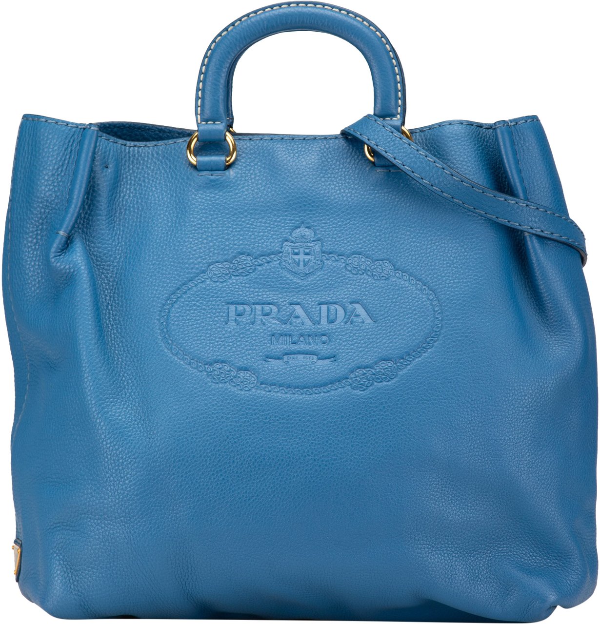 Prada Vitello Daino Canapa Open Convertible Tote Blauw