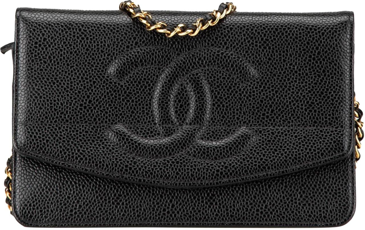 Chanel CC Caviar Wallet on Chain Zwart