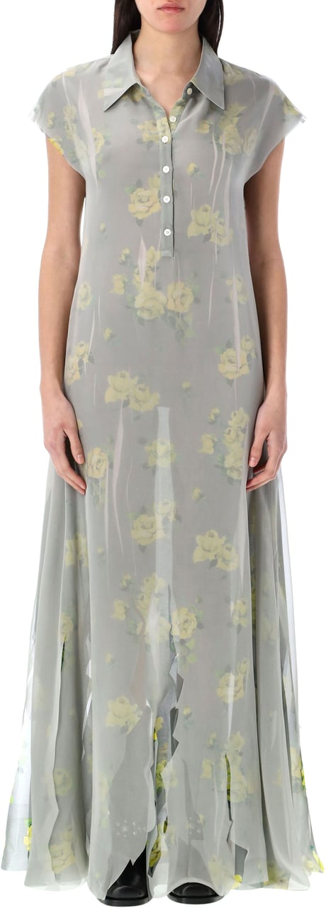 Acne Studios Dranee Vintage Rose Print Long Dress Yellow Grey Grijs