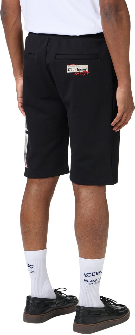 Iceberg Black slim fit cotton fleece bermuda Zwart