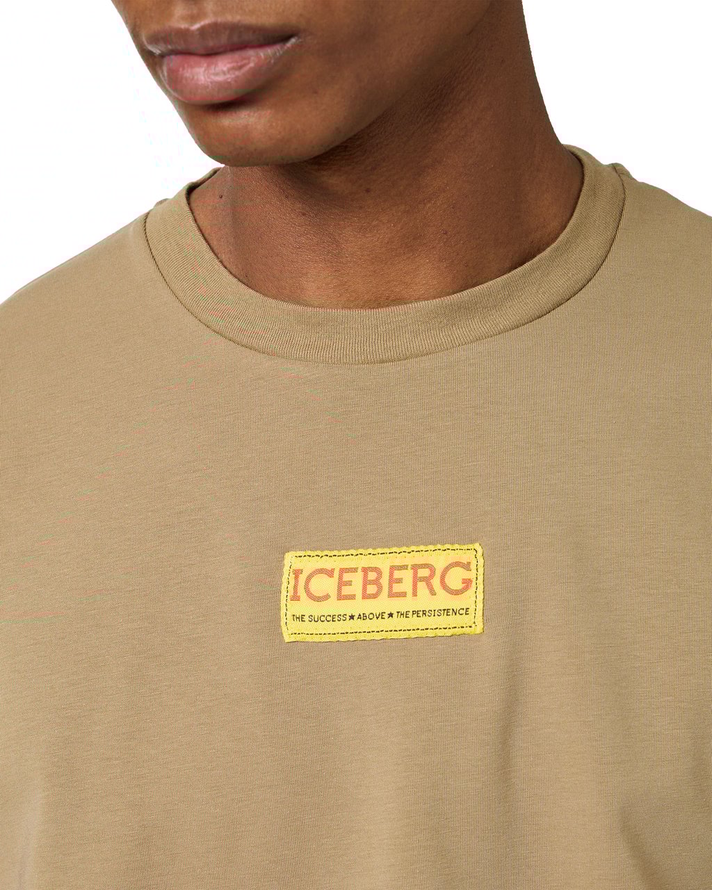Iceberg Slim-fit mud-colored T-shirt in sustainable cotton jersey Beige