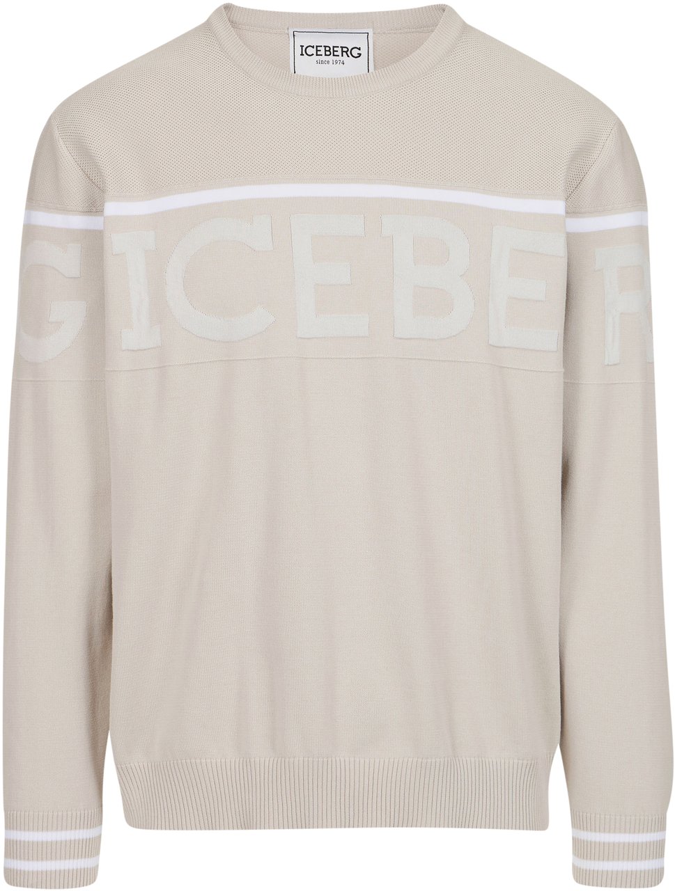 Iceberg Ice colored rewneck sweater in Mak� cotton with two-tone jacquard work Wit