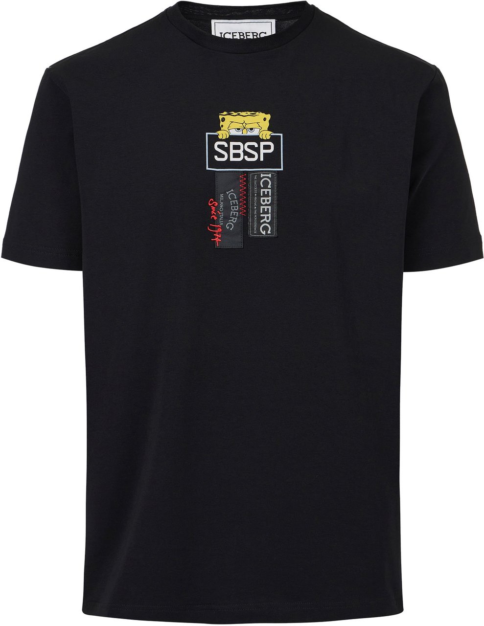 Iceberg Black sustainable stretch cotton T-shirt with Spongebob print Zwart