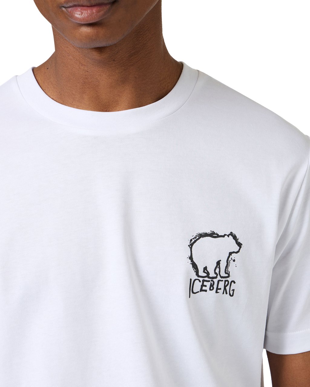 Iceberg White slim fit cotton T-shirt with Bear print Wit