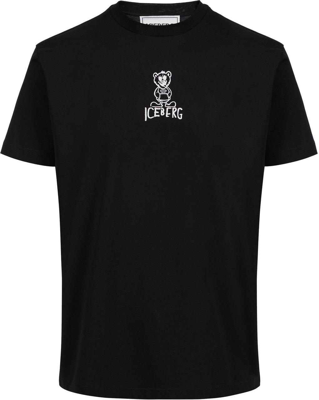 Iceberg Black slim fit cotton T-shirt with Bear print and Iceberg logo Zwart