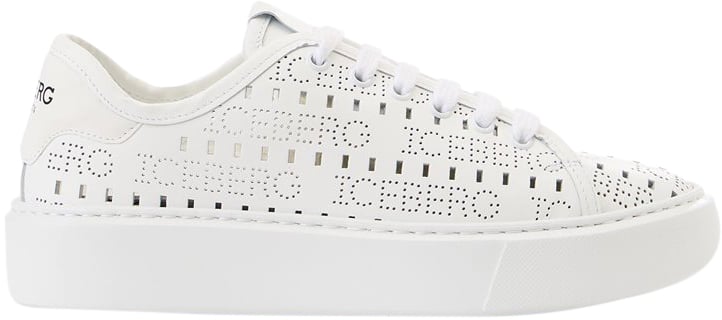 Iceberg Oversized sneakers in perforated white leather with allover logo Wit