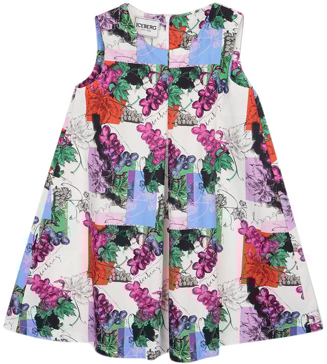 Iceberg KIDS - Sleeveless Empire Dress with Allover Multicolor Print Divers