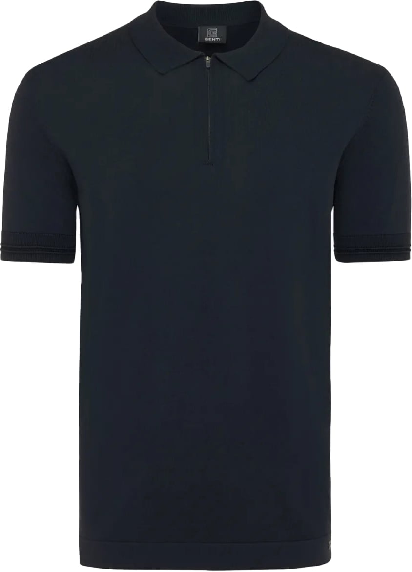 Genti Polo Zip Cool Dry Dark Blue Blauw