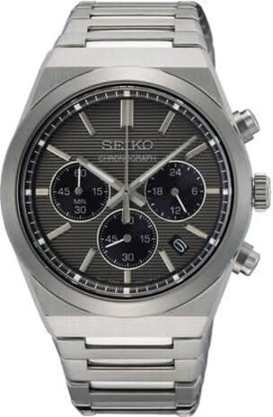 Seiko HEREN CHRONOGRAAF STAAL BRACELET ZWART 100M WR SSB455P1 Zilver