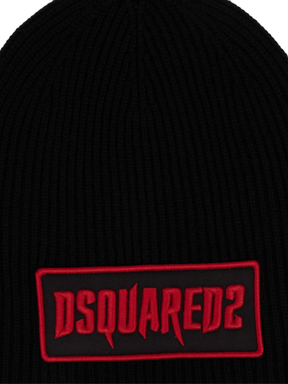 Dsquared2 Gothic Logo Patch Knit Wool Beanie Zwart