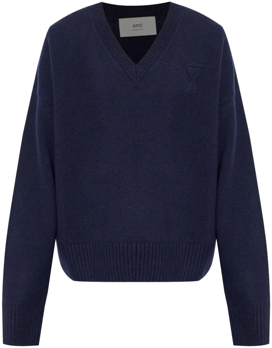 AMI Paris De Coeur Logo Wool/cashmere Sweater Blauw