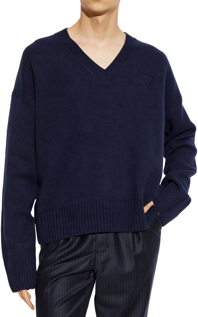 AMI Paris De Coeur Logo Wool/cashmere Sweater Blauw