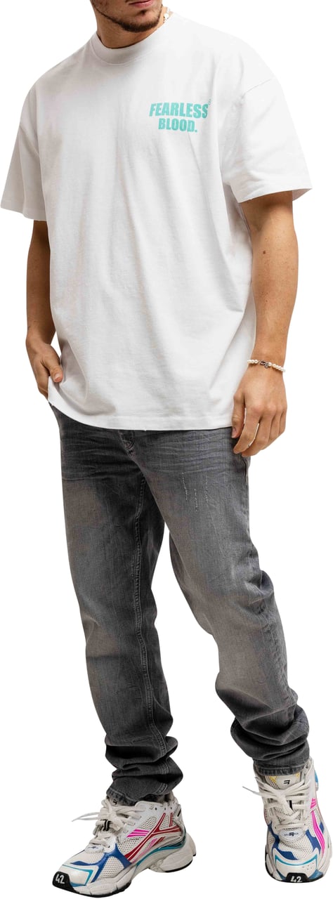 Fearless Blood Leader Club Washed T-Shirt Heren Wit/Turquoise Wit