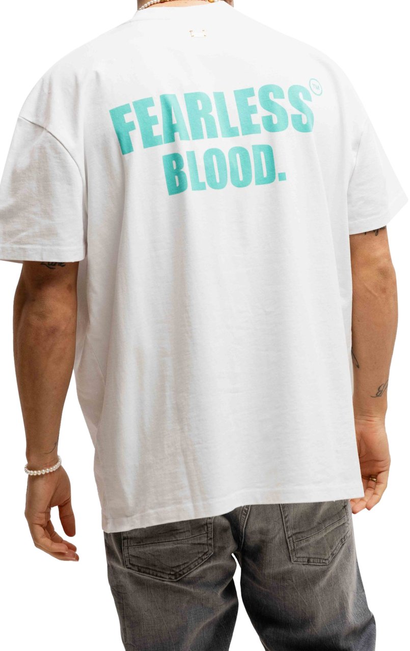 Fearless Blood Leader Club Washed T-Shirt Heren Wit/Turquoise Wit