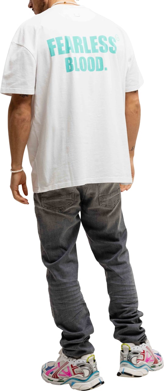 Fearless Blood Leader Club Washed T-Shirt Heren Wit/Turquoise Wit