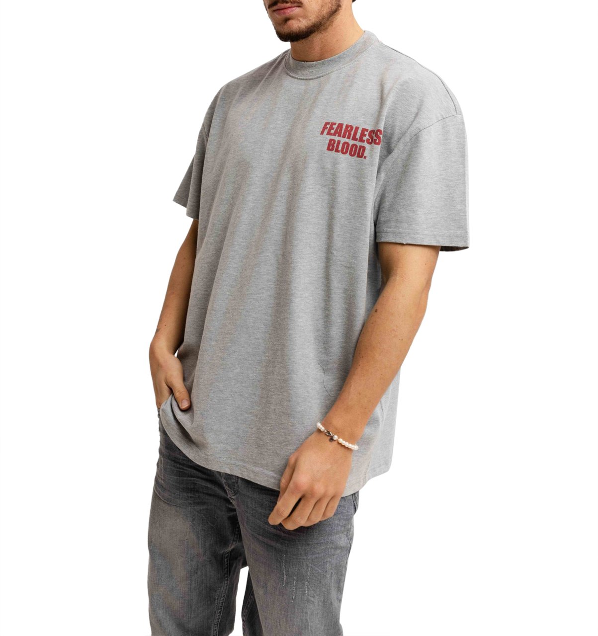 Fearless Blood Leader Club Washed T-Shirt Heren Grijs/Rood Grijs