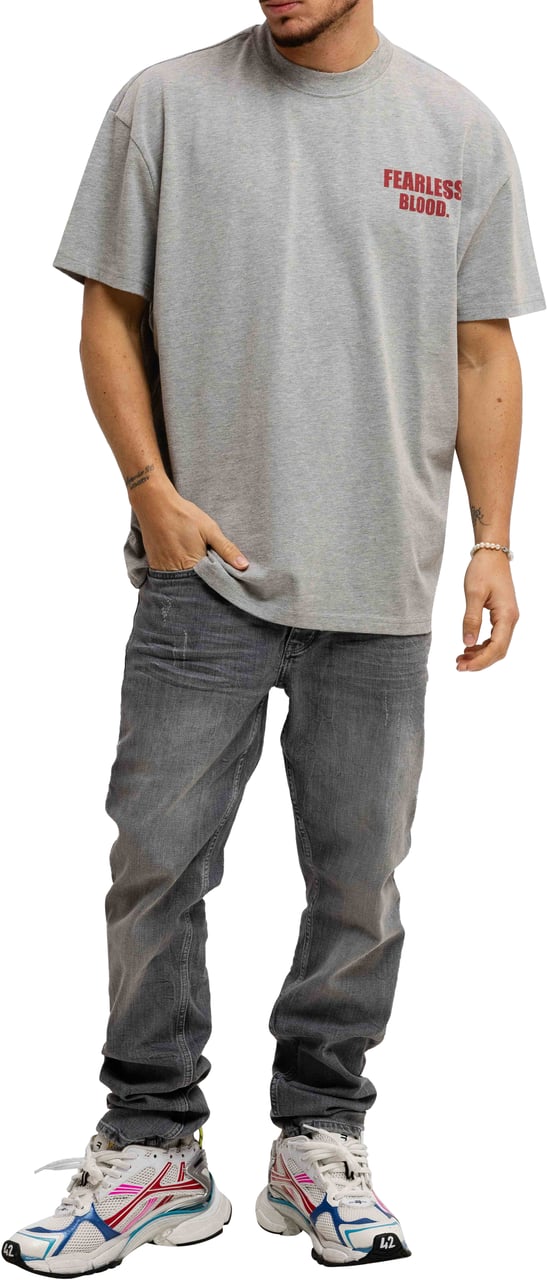 Fearless Blood Leader Club Washed T-Shirt Heren Grijs/Rood Grijs