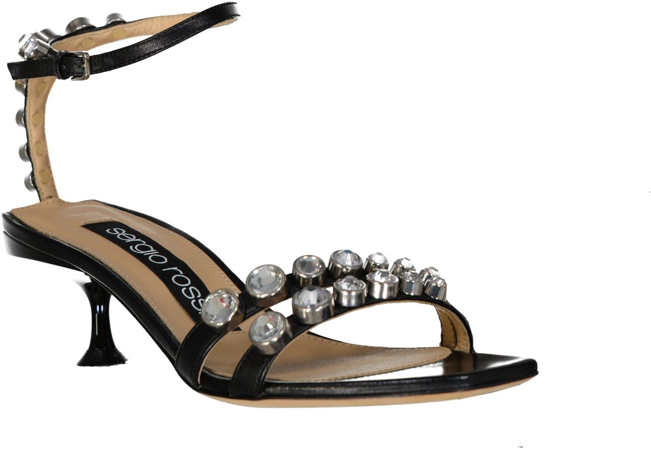 Sergio Rossi Sergio Rossi Leather Crystal Sandals Zwart