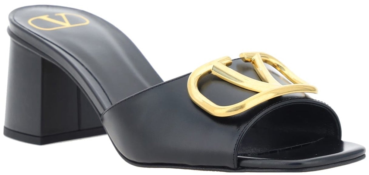 Valentino Valentino Garavani Vlogo Leather Sandals Zwart