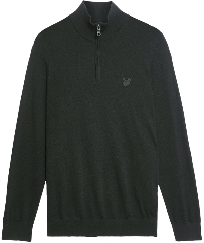 Lyle & Scott Lyle &amp; Scott Tonal Eagle Merino Quarter Zip Jumper Zwart