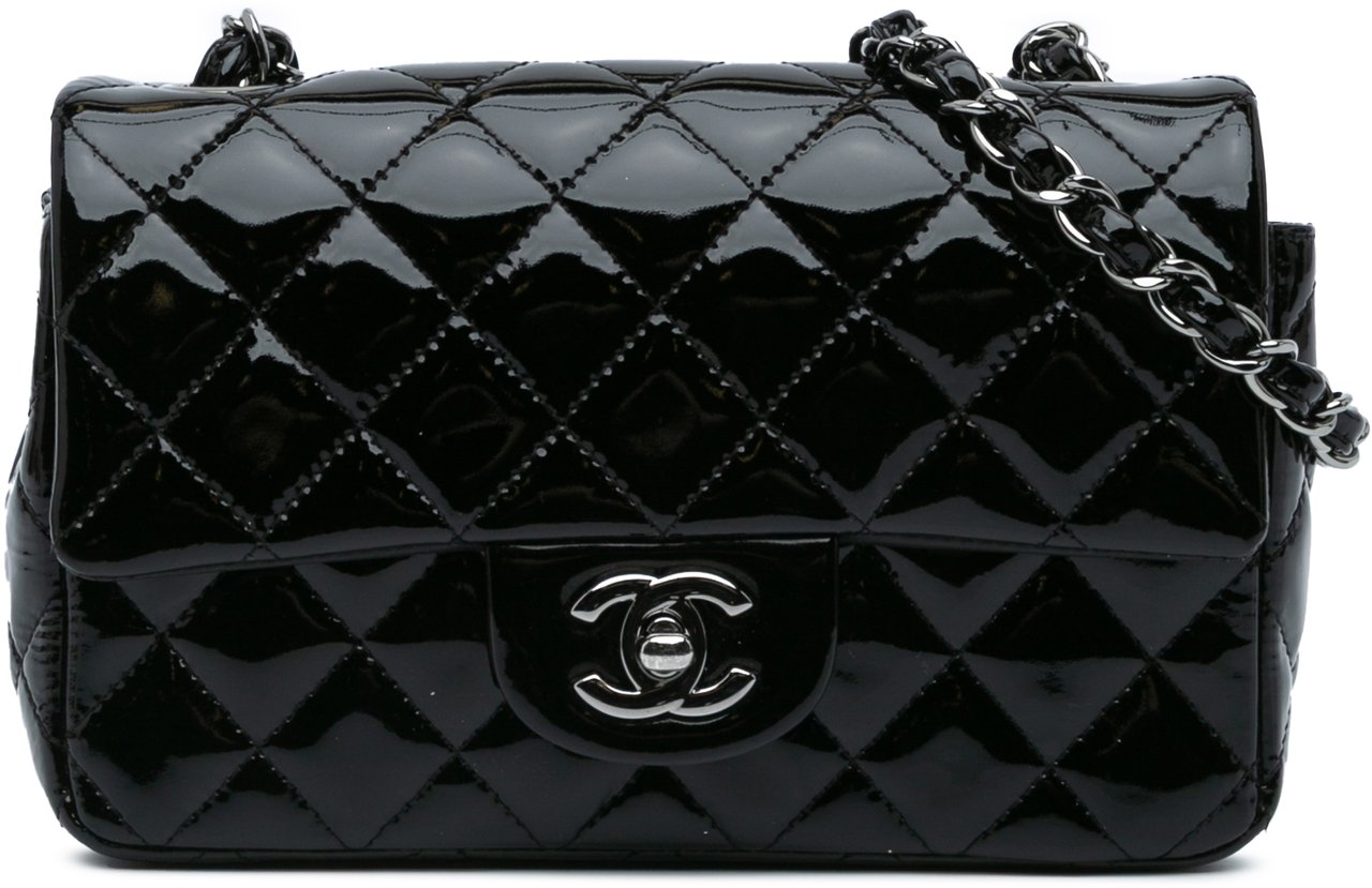Chanel Mini Rectangular Classic Patent Single Flap Zwart