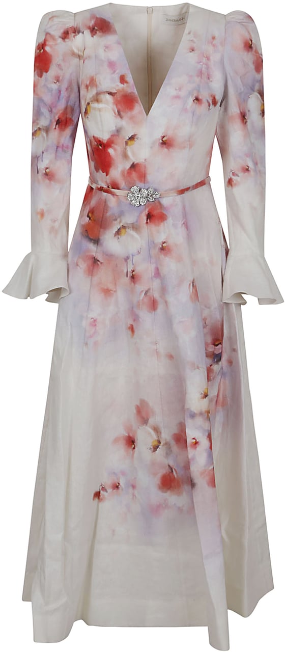 zimmermann crush frill sleeve midi dress Zimmermann Crush Frill Sleeved Midi Dress - Passion