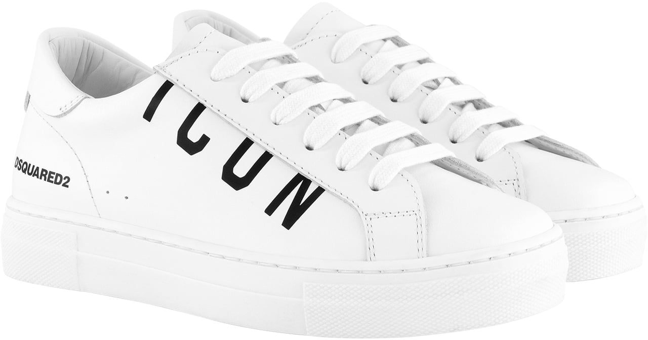 Dsquared2 Icon Sneakers Box Sole Lace Maxi Logo Print Wit