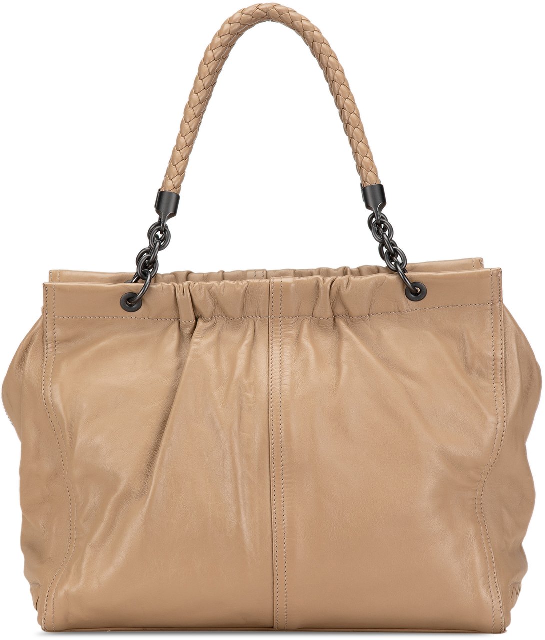 Bottega Veneta Intrecciato Trimmed Calfskin Handbag Bruin