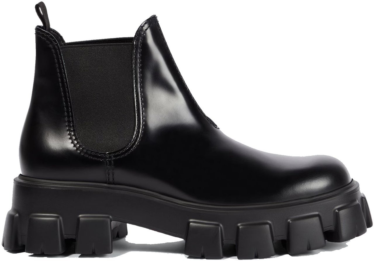 Prada Prada Monolith Leather Ankle Boots Zwart