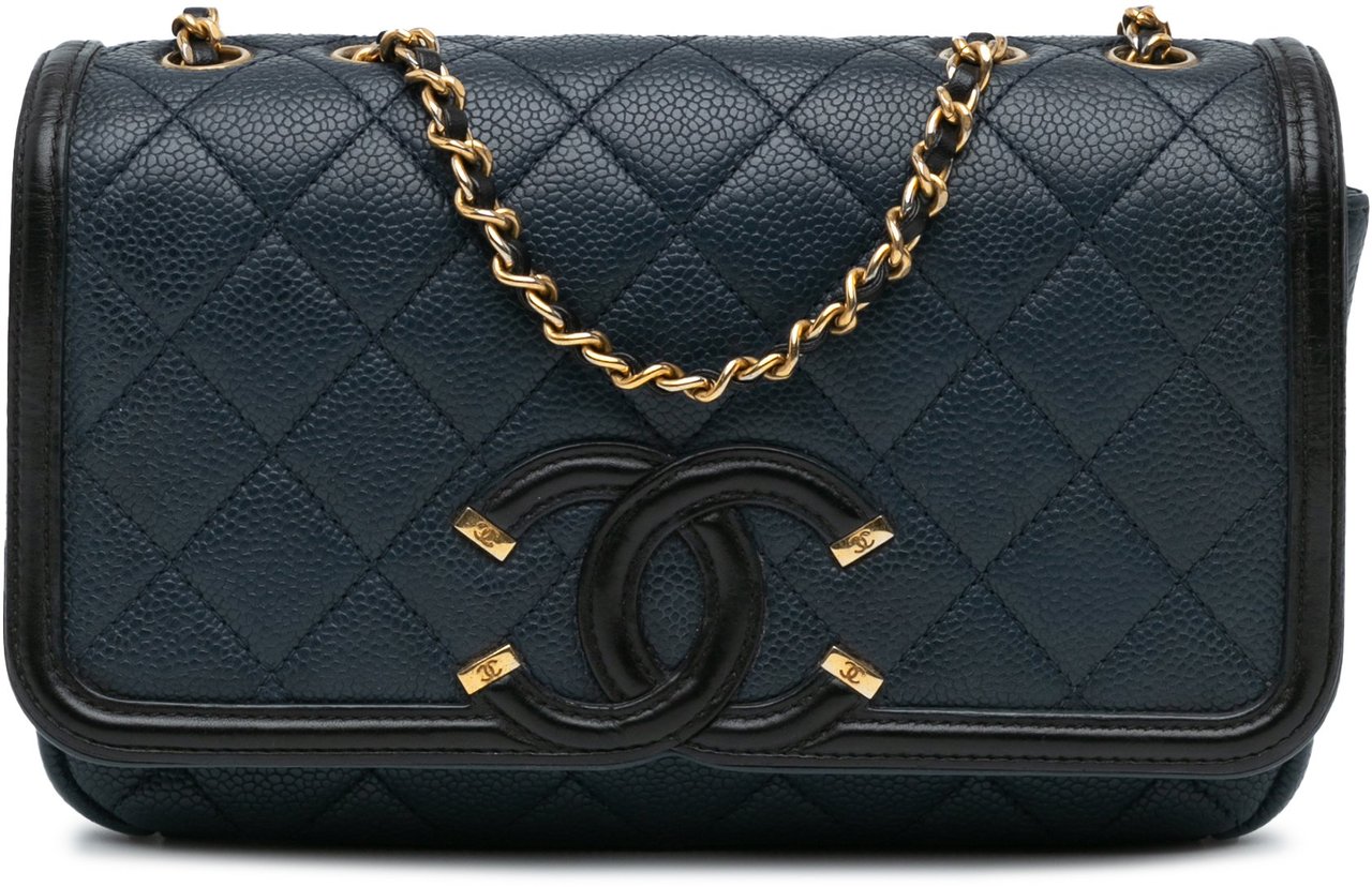 Chanel Small Bicolor Caviar CC Filigree Flap Blauw