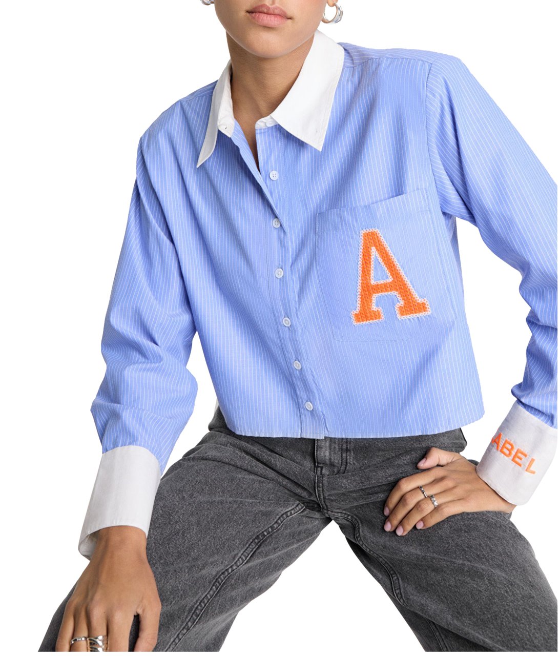ALIX Cropped Stripe Blouse Blauw
