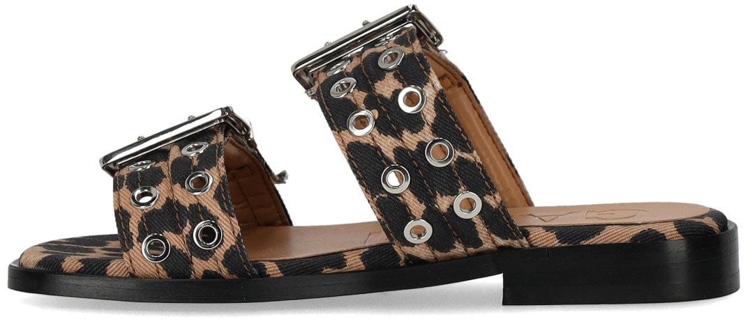 Ganni GANNI ANIMALIER FLAT SANDAL WITH BUCKLES Bruin