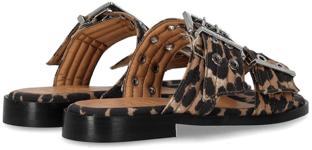 Ganni GANNI ANIMALIER FLAT SANDAL WITH BUCKLES Bruin