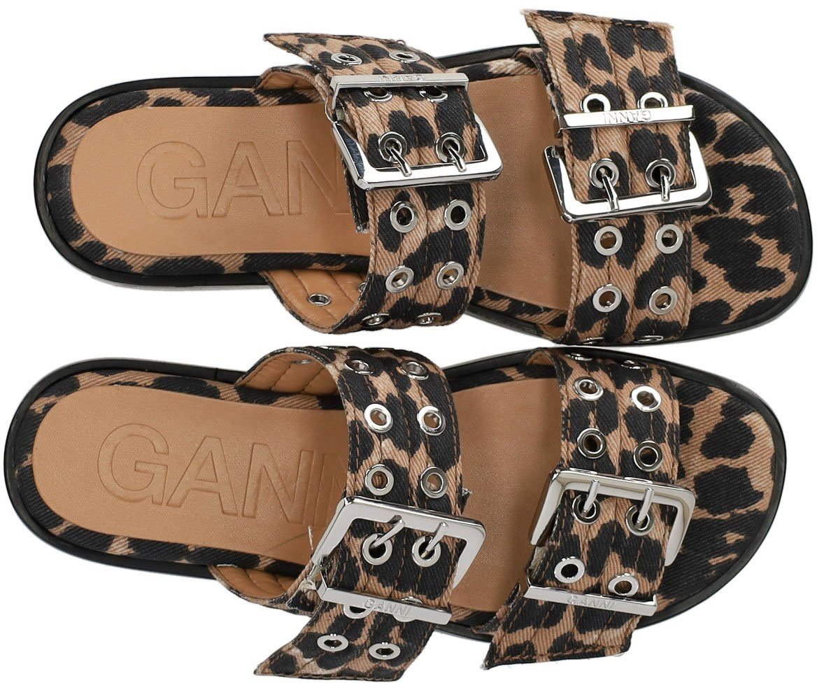 Ganni GANNI ANIMALIER FLAT SANDAL WITH BUCKLES Bruin