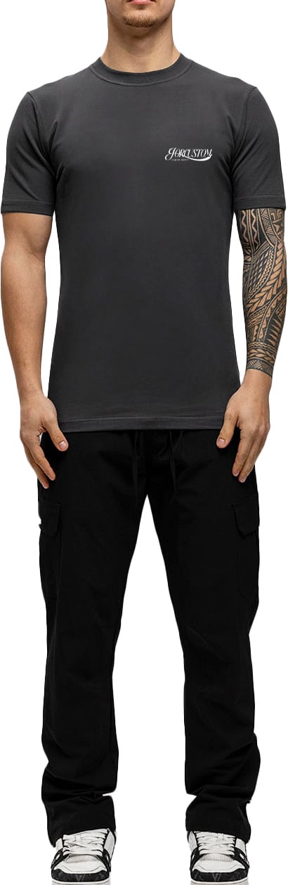 JORCUSTOM Script Slim Fit T-Shirt DarkGrey Grijs
