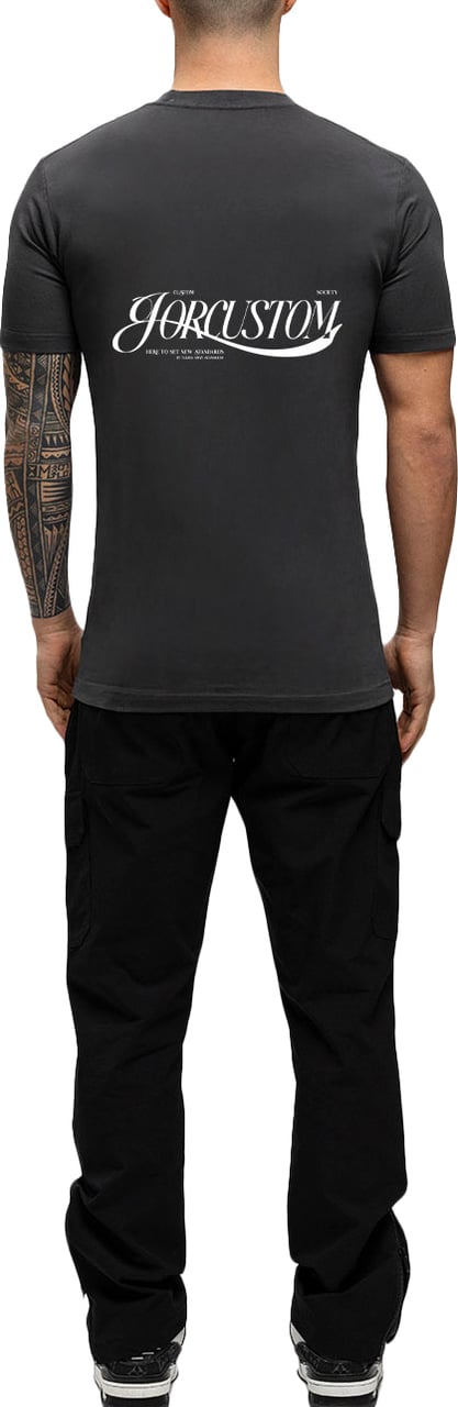 JORCUSTOM Script Slim Fit T-Shirt DarkGrey Grijs